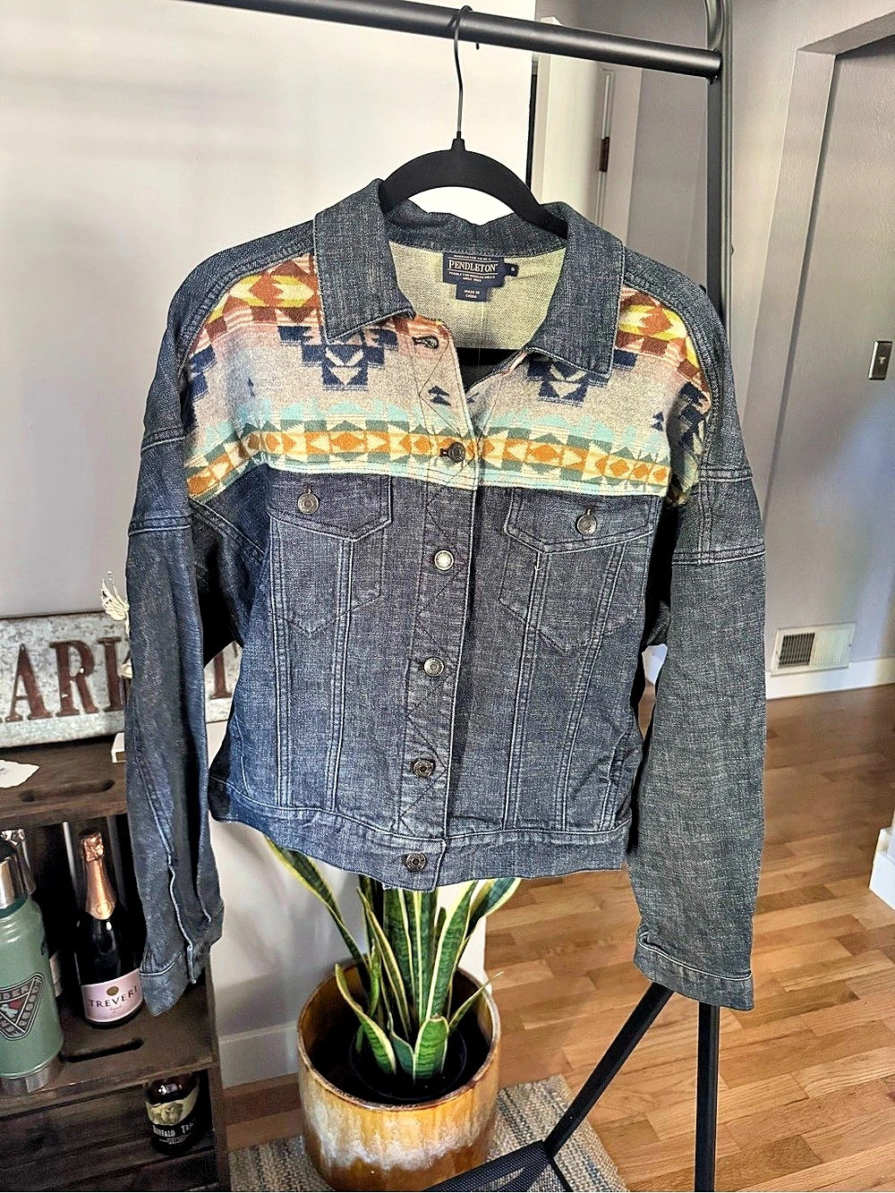 NWT Pendleton Women'Small Denim/Wool Jean Jacket Blue & Multicolor Small
